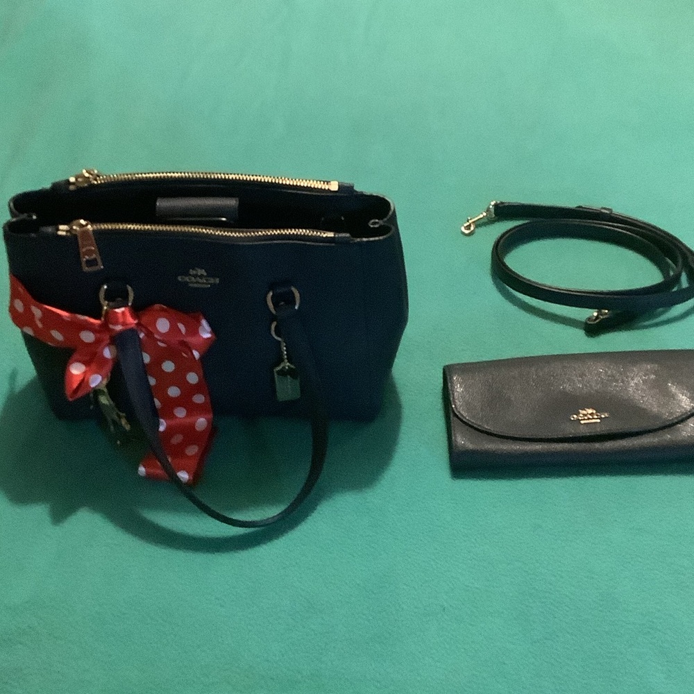 Coach Black Satchel with Red Polka Dot Bow